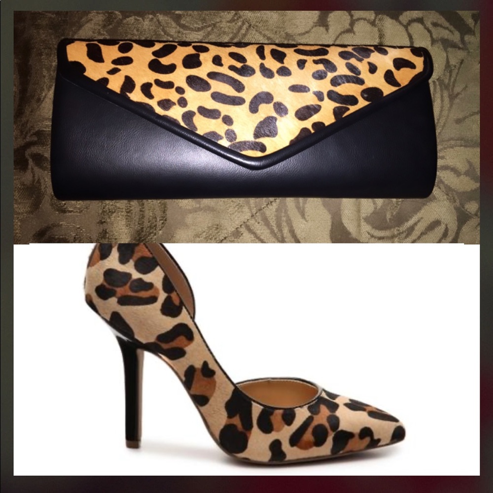 🌸BCBG leopard clutch bag w/ matching pump🌸
